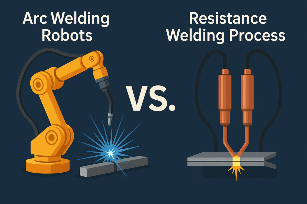 Arc welding robot versus resistance welding process comparison illustration